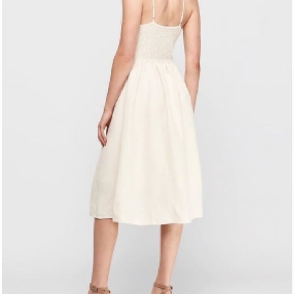 Express Beige Tie Front Keyhole Button Midi A Lin… - image 2